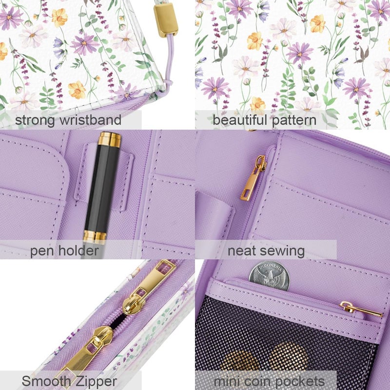 Simikol Family Passport Holder Wallet RFID Blocking Document Organizer PU Leather Mulit-purpose Travel Wallet Credit Cards Case for Women Men, White Daisy - Image 4